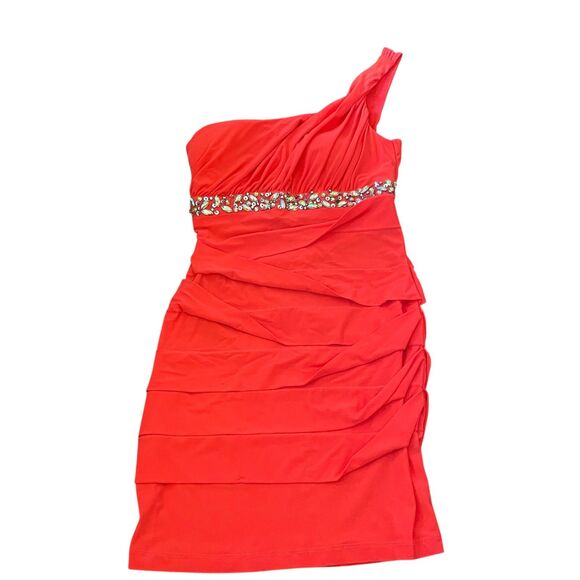 Vintage DEB 90s Y2k Mini Dress One Shoulder Bright Rhinestone HOCO event prom - Picture 2 of 11